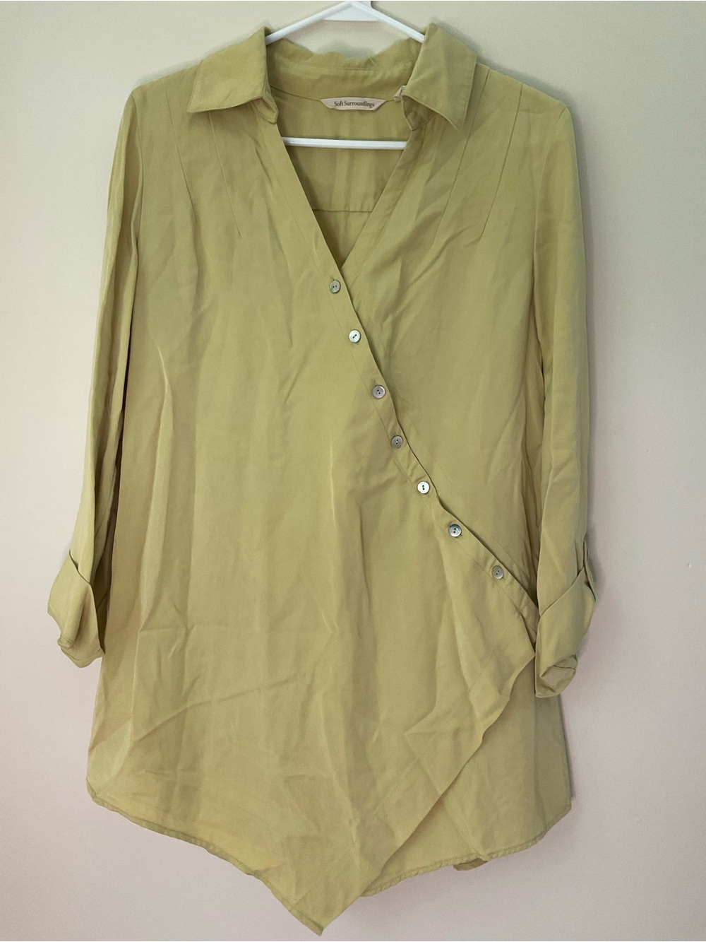 Soft Surroundings Chartreuse Asymmetrical Button Tunic